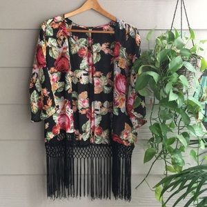Floral print kimono